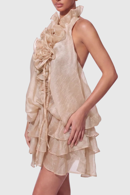 Lolanthe Floral Ruffle Tiered Mini Dress - Brown