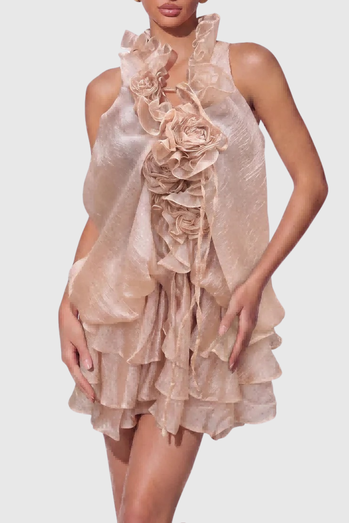Lolanthe Floral Ruffle Tiered Mini Dress - Brown