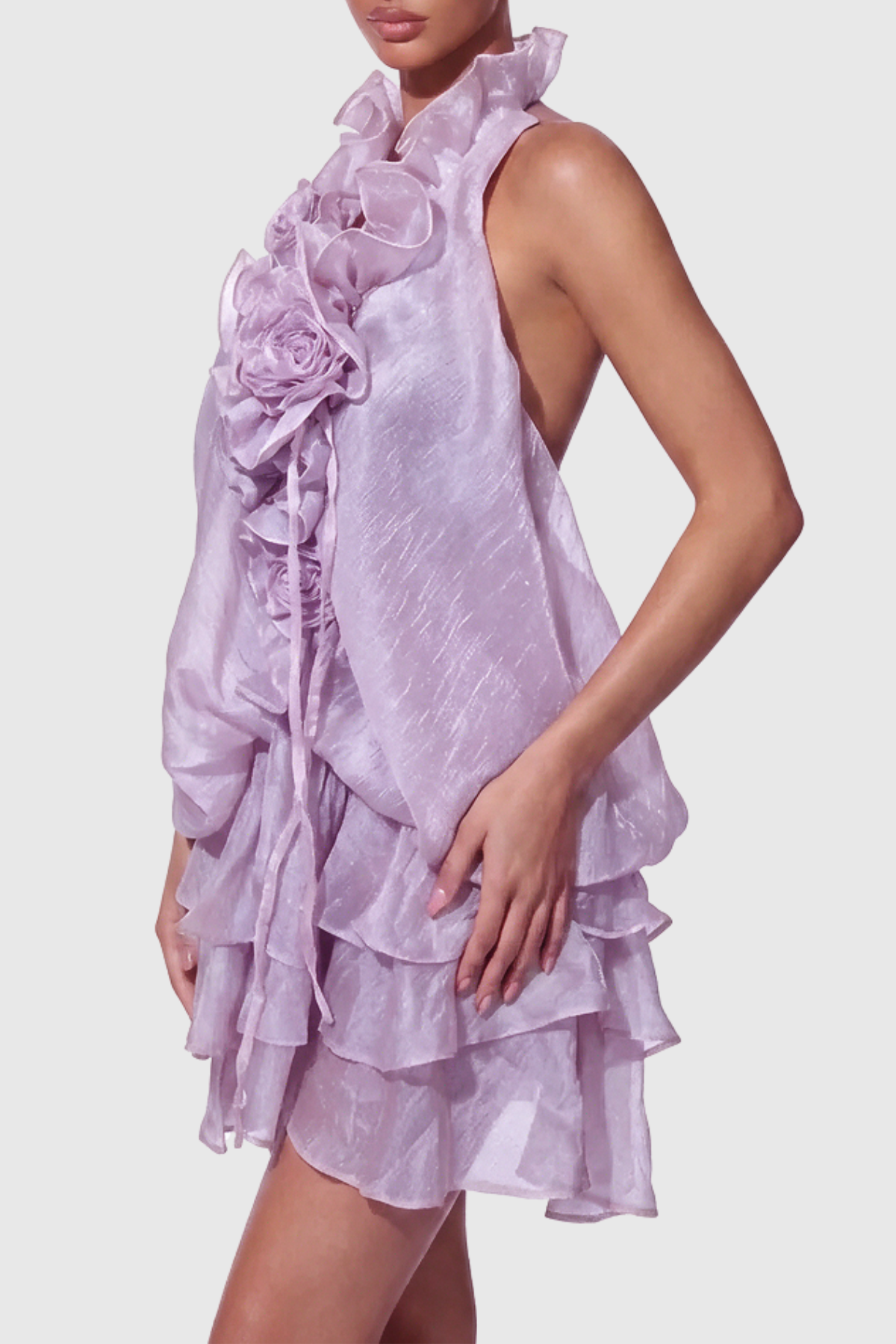 Lolanthe Floral Ruffle Tiered Mini Dress - Purple