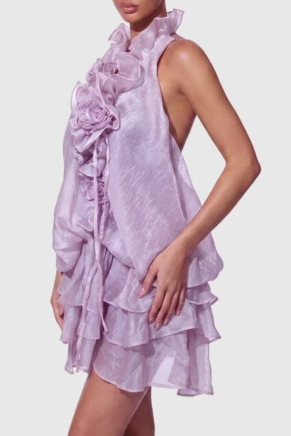 Lolanthe Floral Ruffle Tiered Mini Dress - Purple