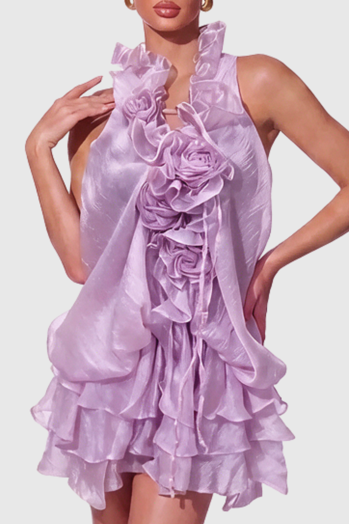 Lolanthe Floral Ruffle Tiered Mini Dress - Purple