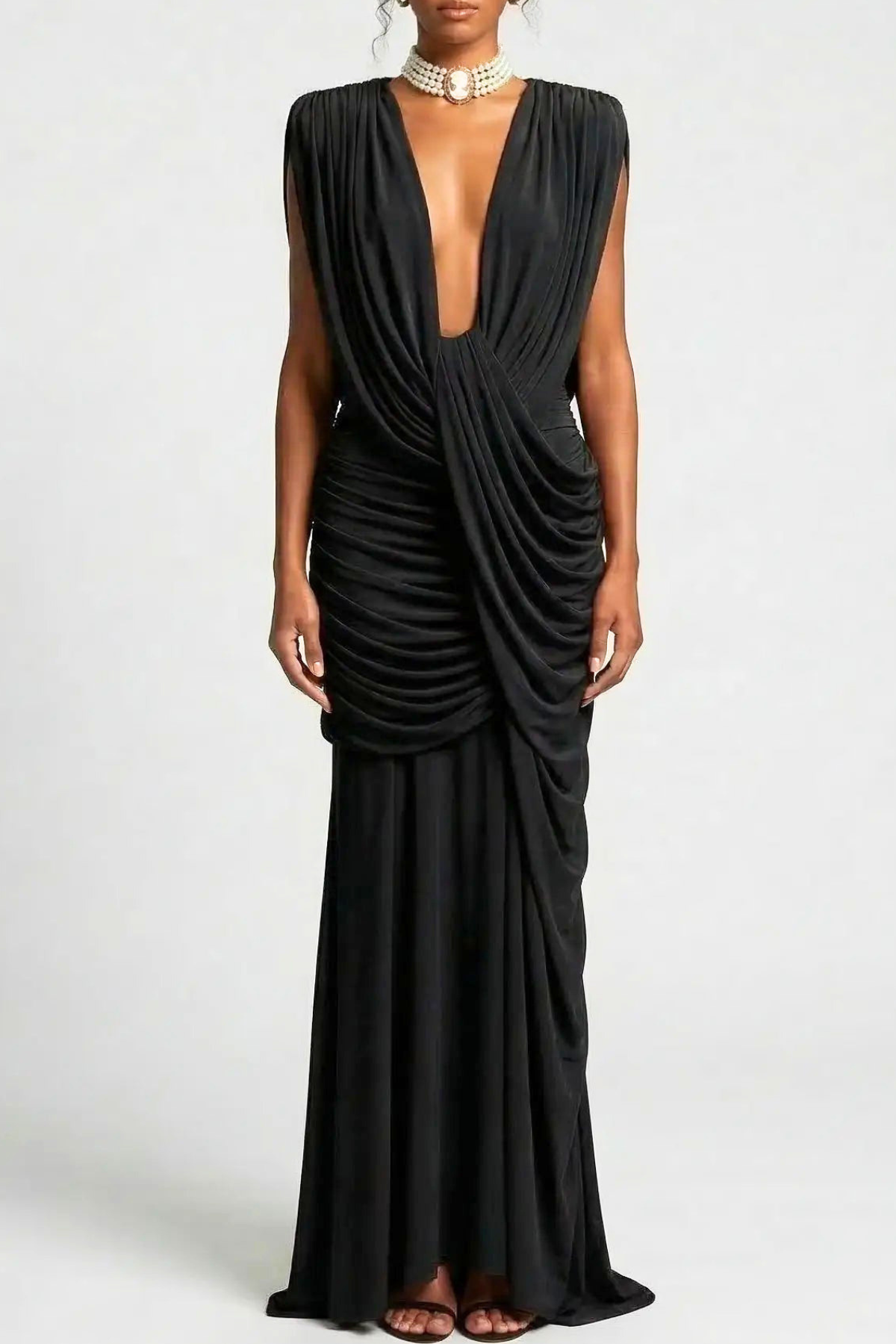 Loneie Draped Maxi Dress - Black