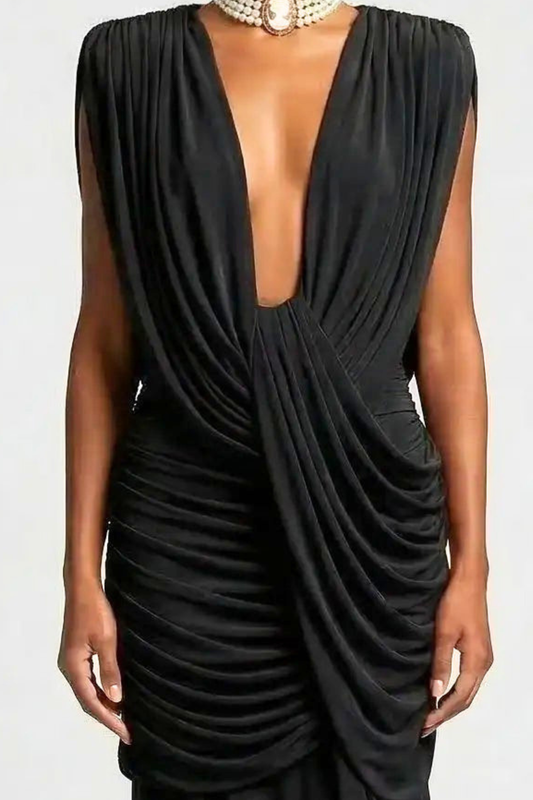 Loneie Draped Maxi Dress - Black