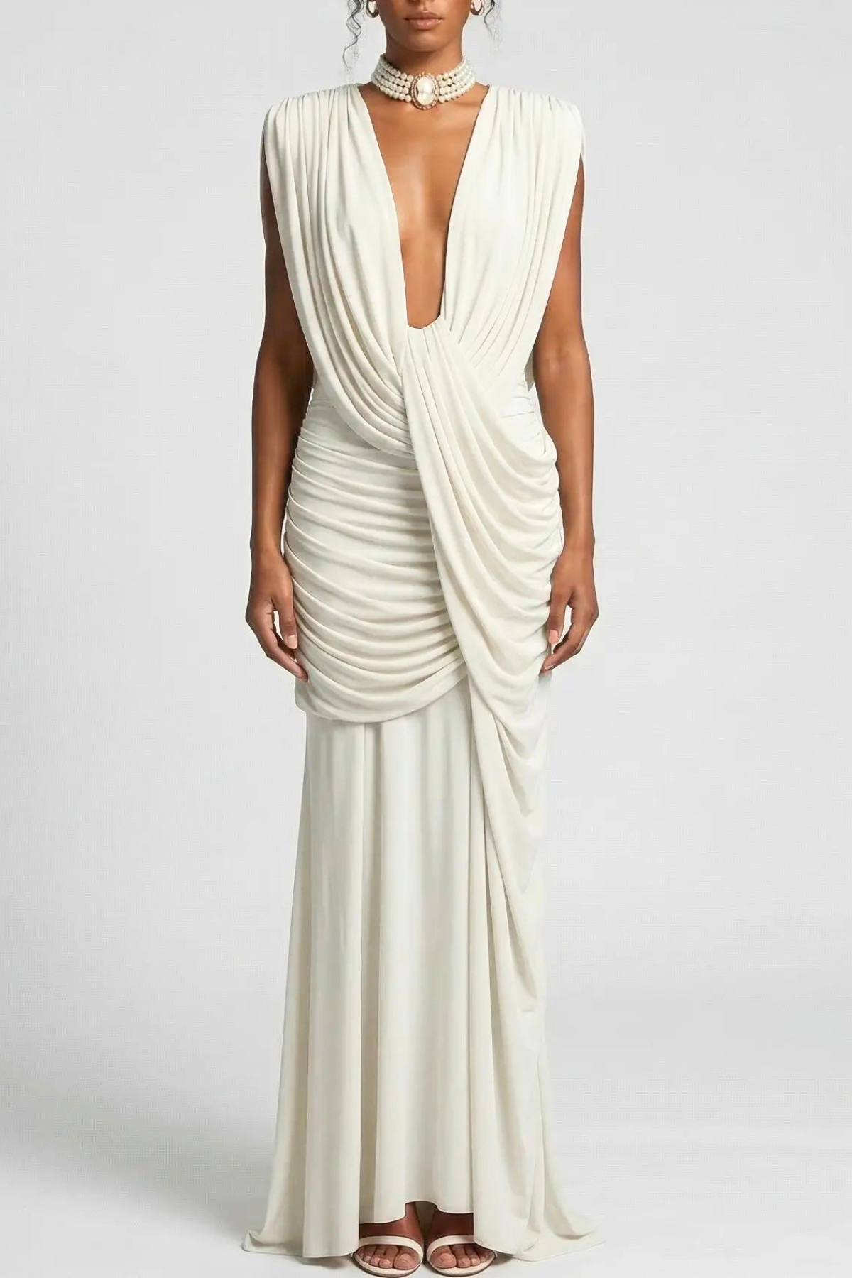 Loneie Draped Maxi Dress - White