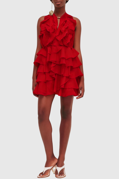 Lorca Ruffle Layered Mini Dress - Red