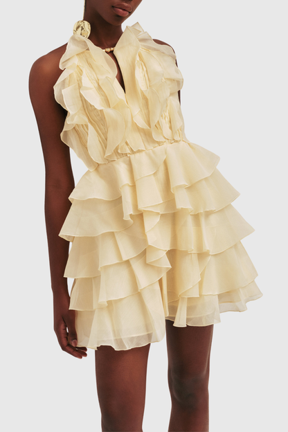 Lorca Ruffle Layered Mini Dress - Yellow