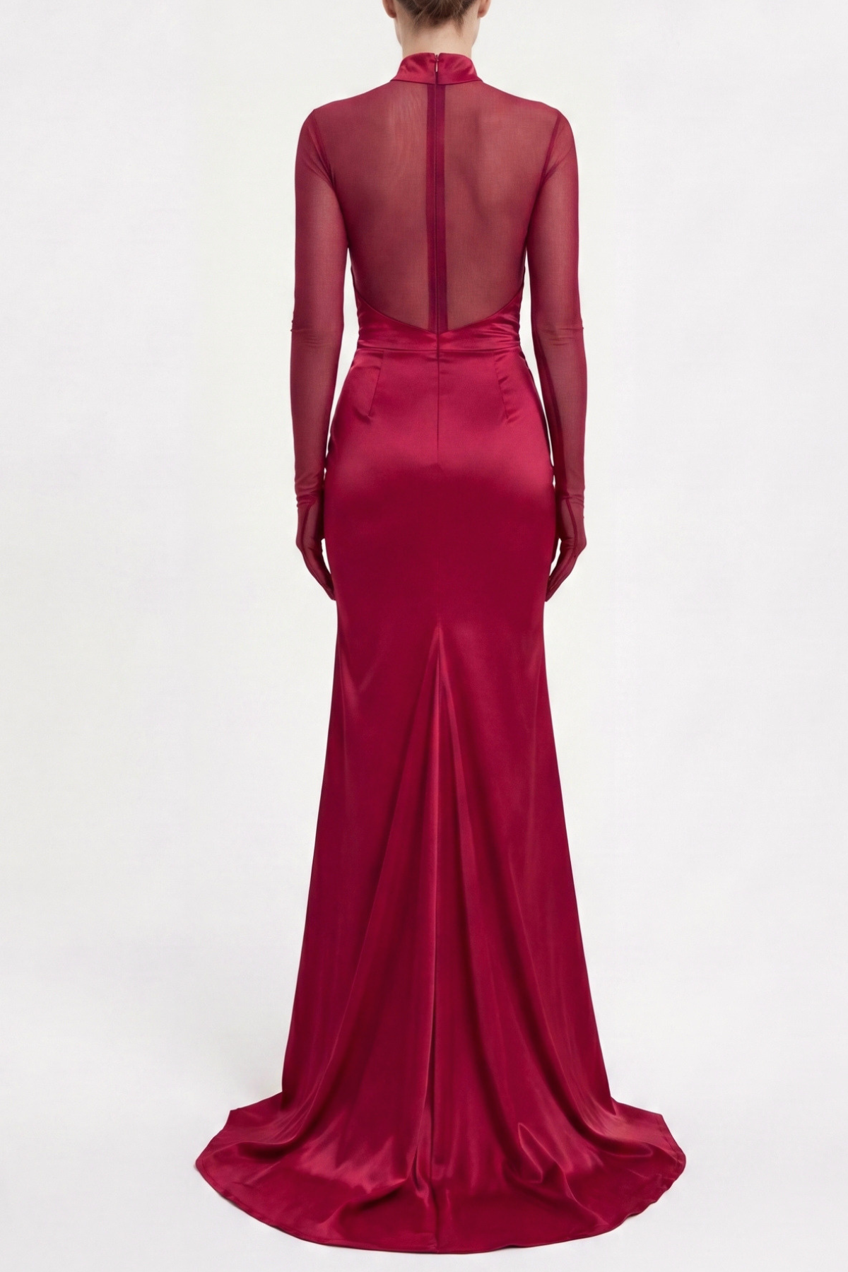 Lorere Mesh Satin Long Sleeve Maxi Dress