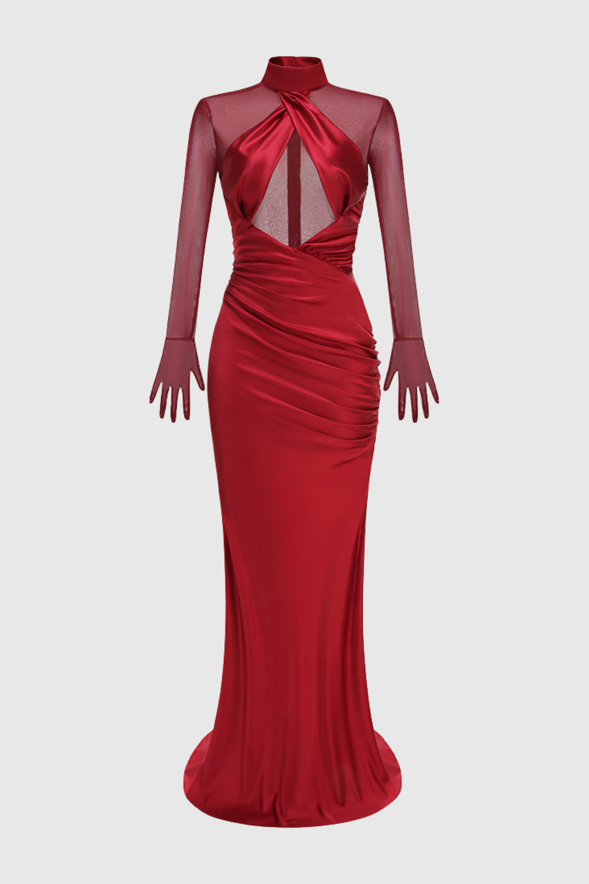 Lorere Mesh Satin Long Sleeve Maxi Dress