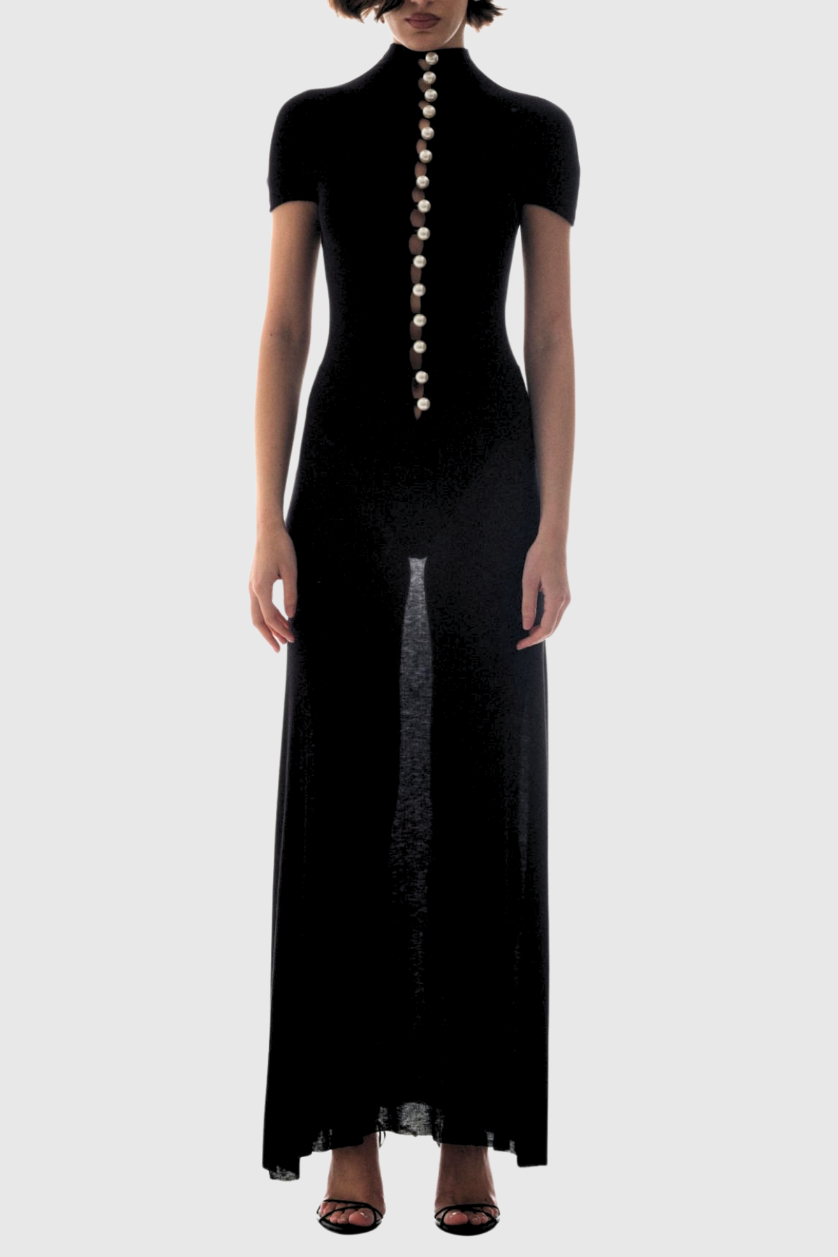 Lornate Pearl Embellished Maxi Dress - Black