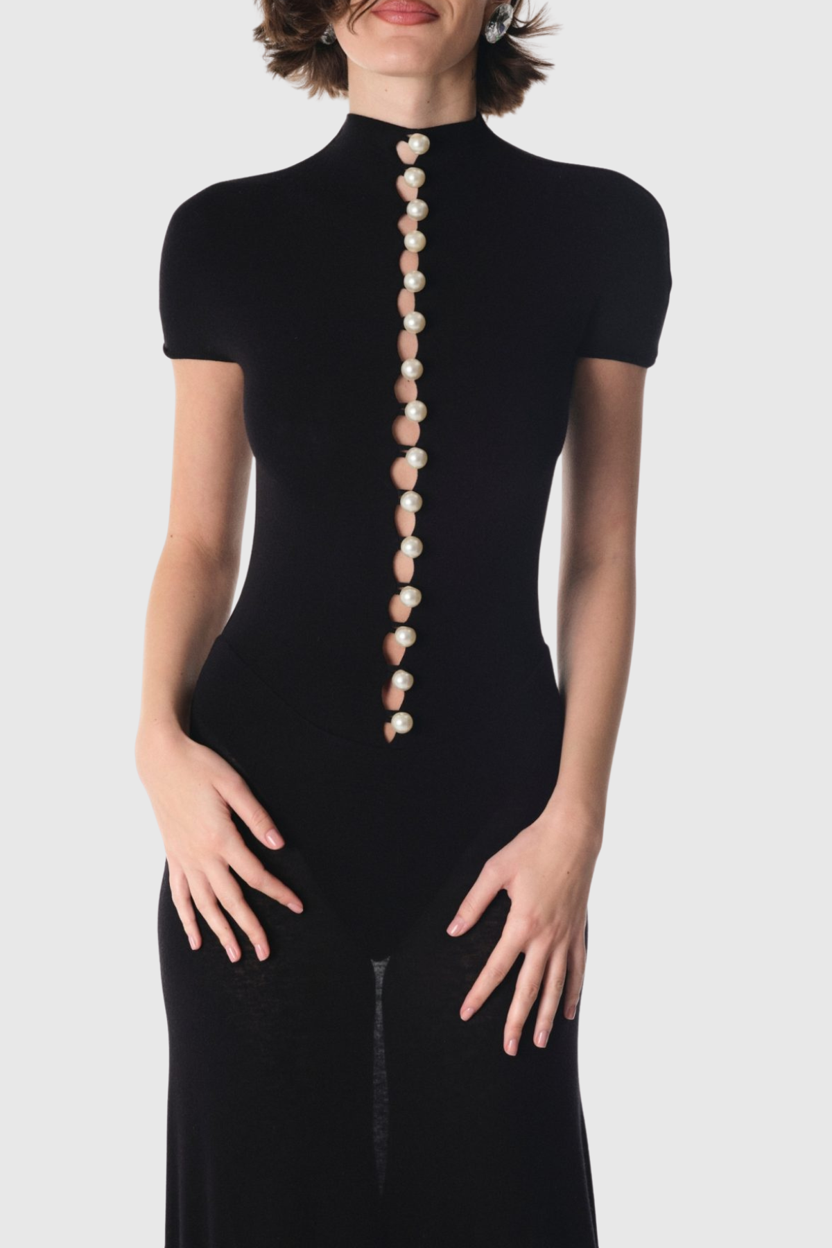 Lornate Pearl Embellished Maxi Dress - Black