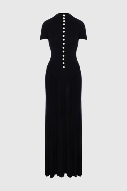 Lornate Pearl Embellished Maxi Dress - Black
