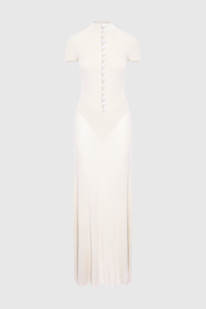 Lornate Pearl Embellished Maxi Dress - White