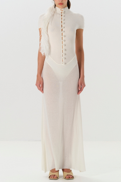 Lornate Pearl Embellished Maxi Dress - White