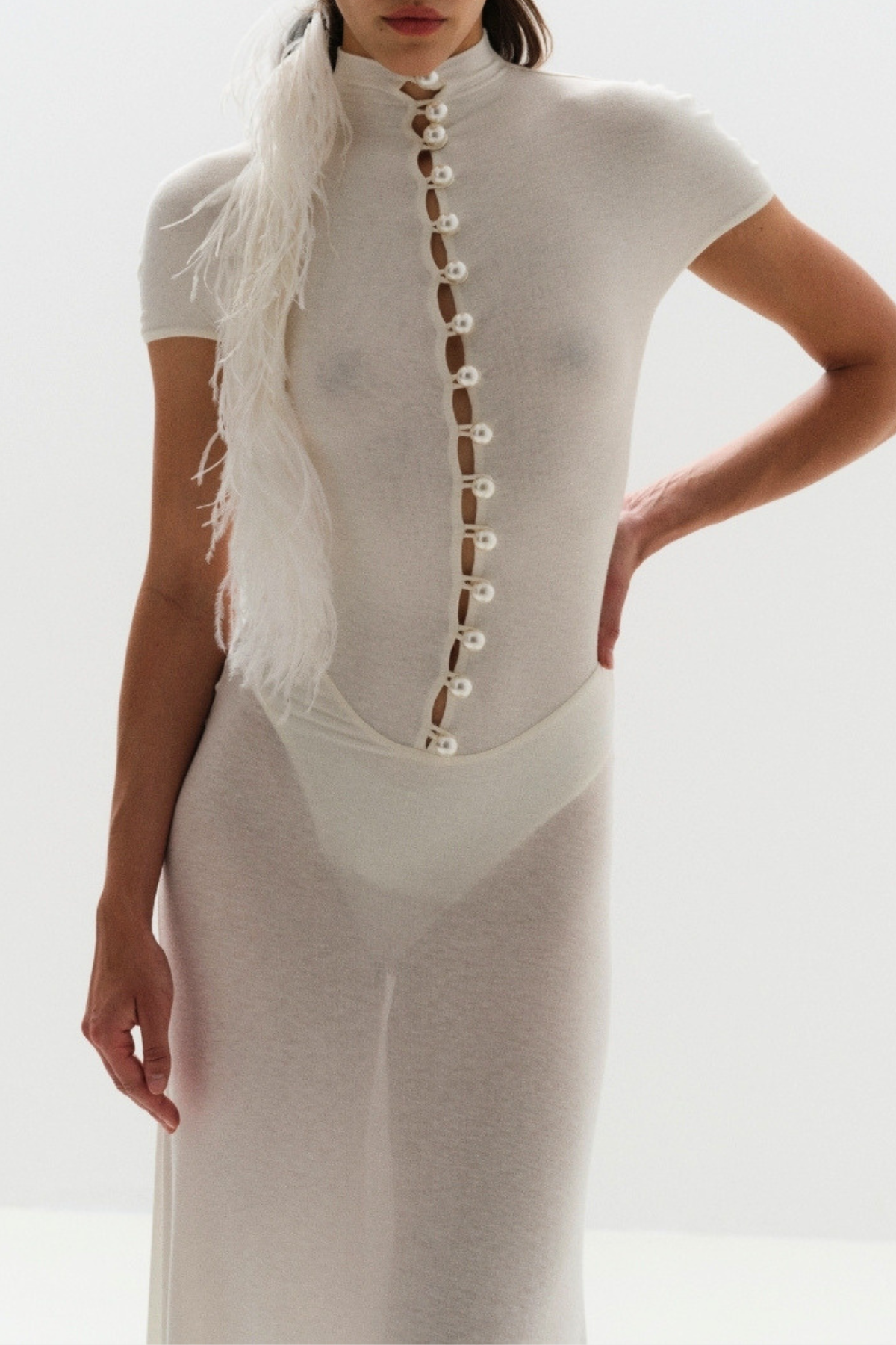 Lornate Pearl Embellished Maxi Dress - White