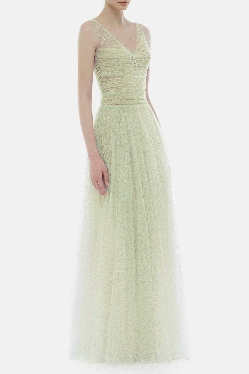 Lorya Mesh Pleated Maxi Dress - Mint