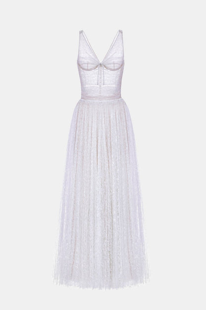 Lorya Mesh Pleated Maxi Dress - Purple