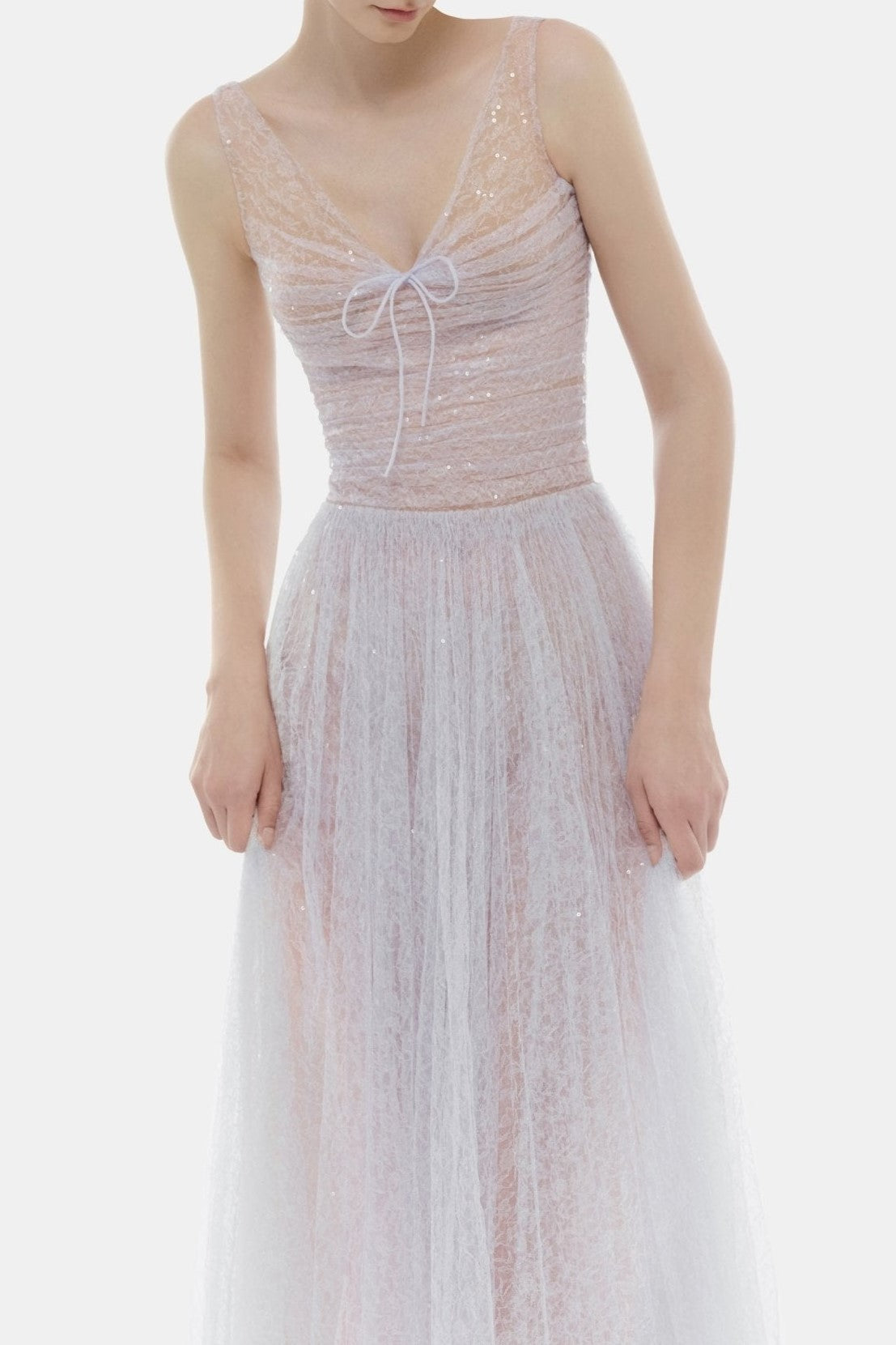 Lorya Mesh Pleated Maxi Dress - Purple