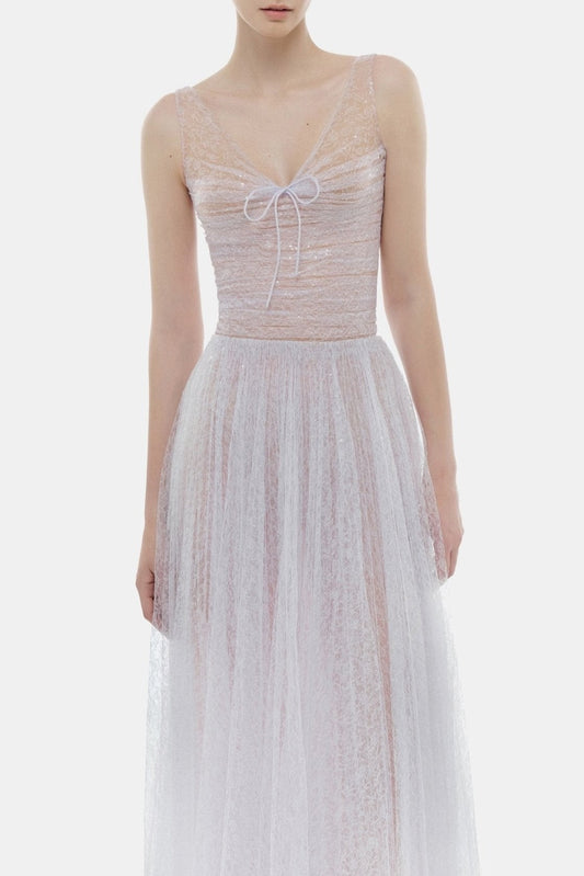 Lorya Mesh Pleated Maxi Dress - Purple