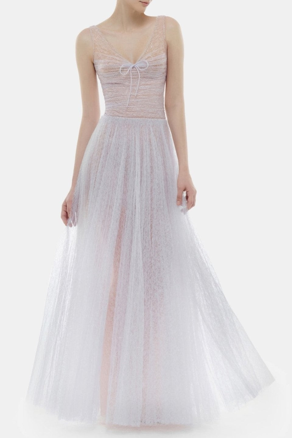 Lorya Mesh Pleated Maxi Dress - Purple