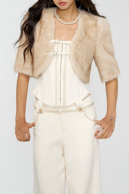 Louia Faux Fur Cropped Jacket - Beige