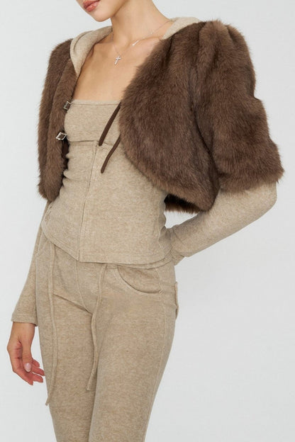 Louia Faux Fur Cropped Jacket - Brown