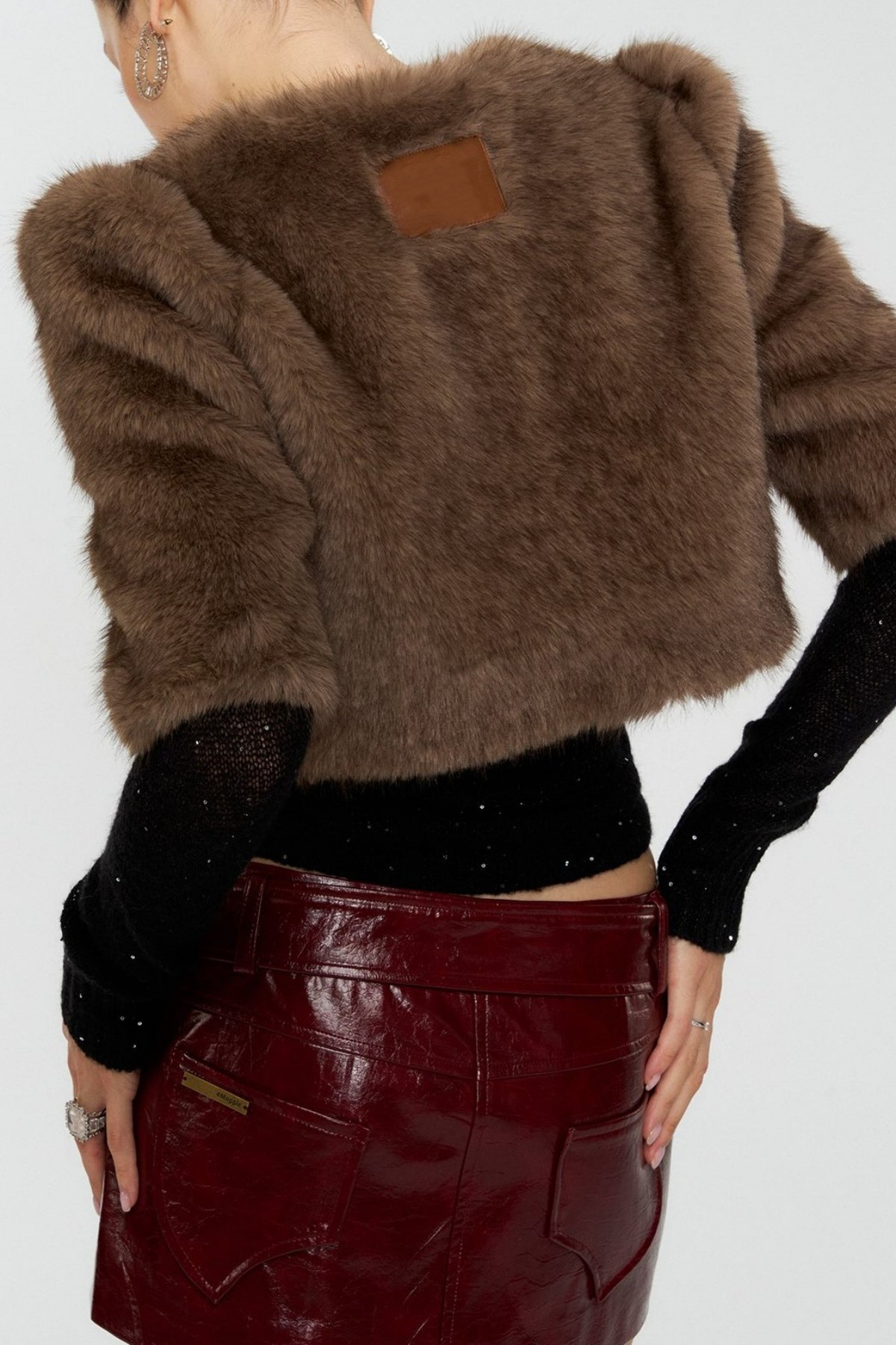 Louia Faux Fur Cropped Jacket - Brown