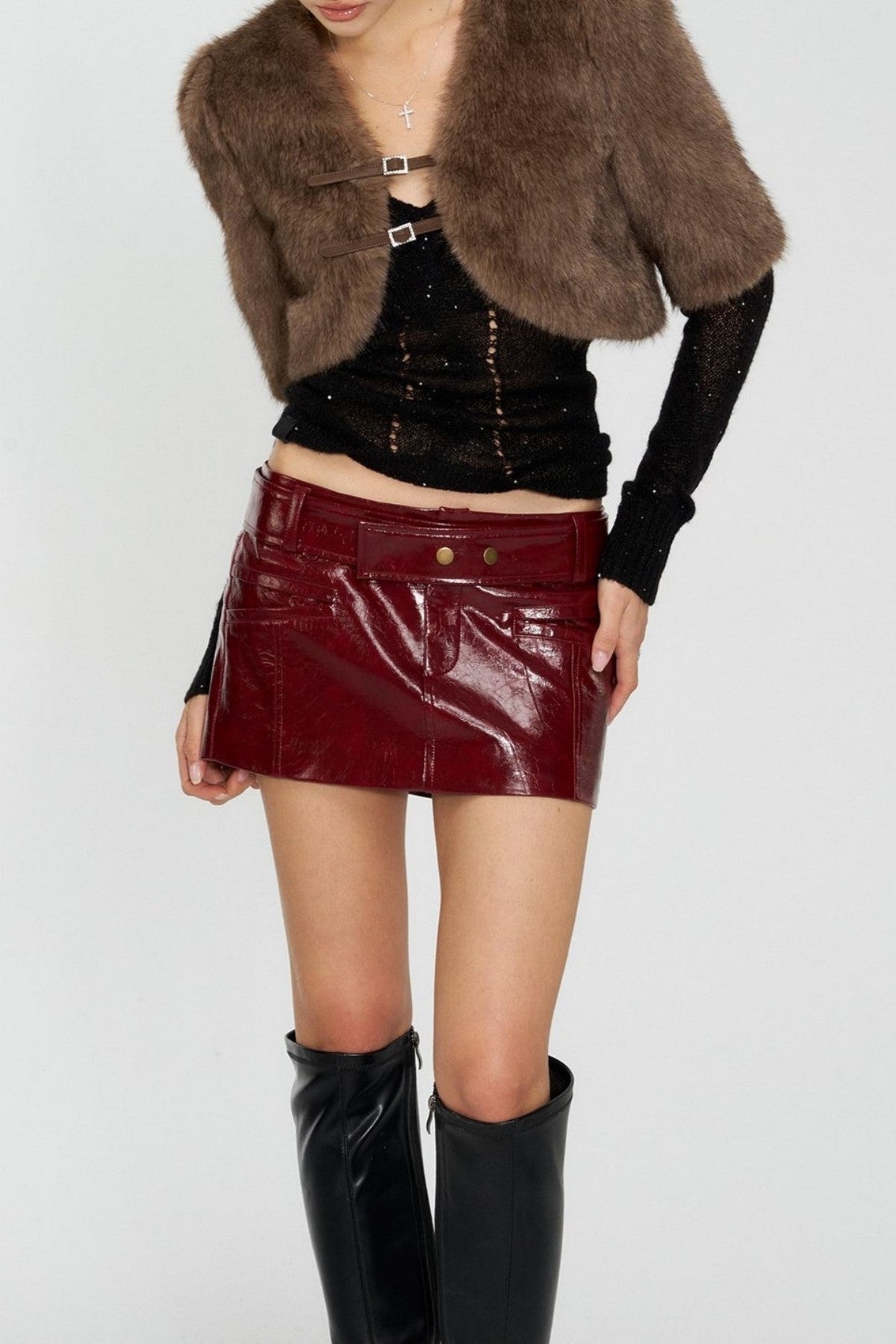 Louia Faux Fur Cropped Jacket - Brown