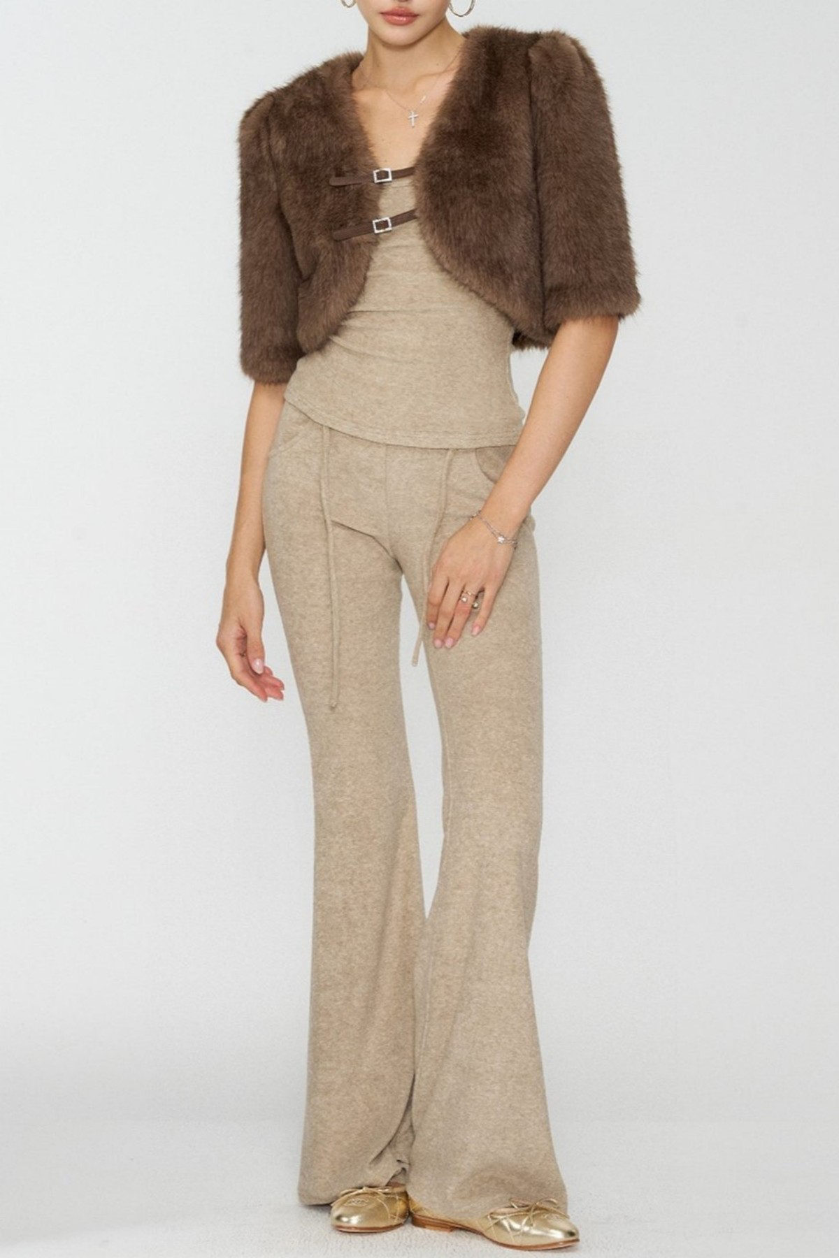 Louia Faux Fur Cropped Jacket - Brown