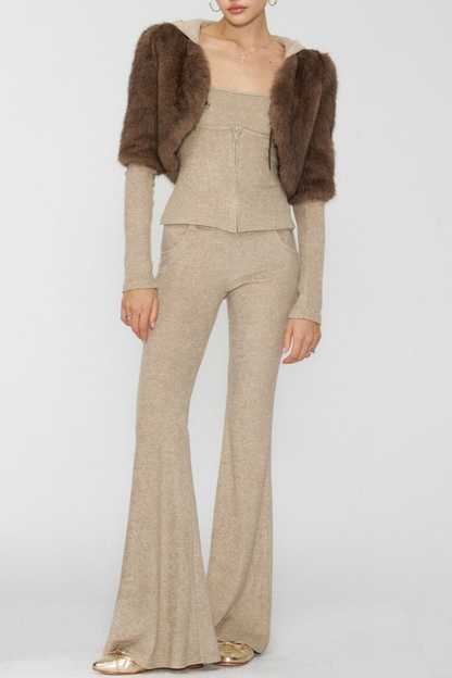 Louia Faux Fur Cropped Jacket - Brown