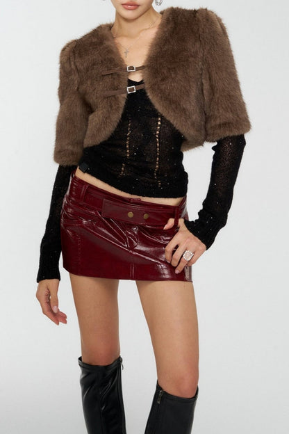 Louia Faux Fur Cropped Jacket - Brown