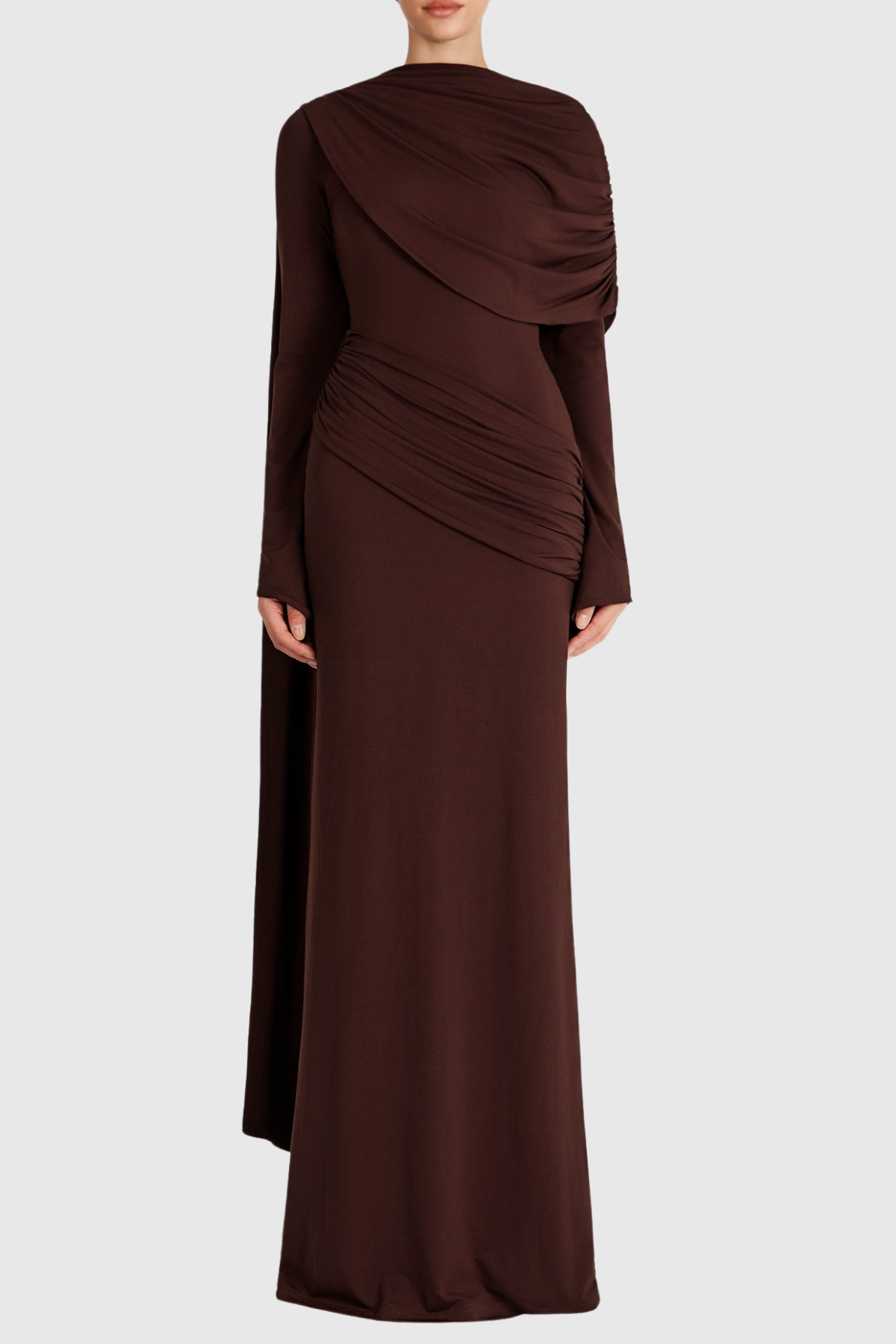 Louisa Shawl Draped Maxi Dress - Brown