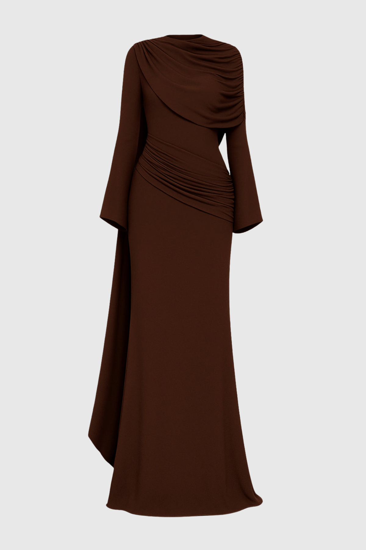 Louisa Shawl Draped Maxi Dress - Brown