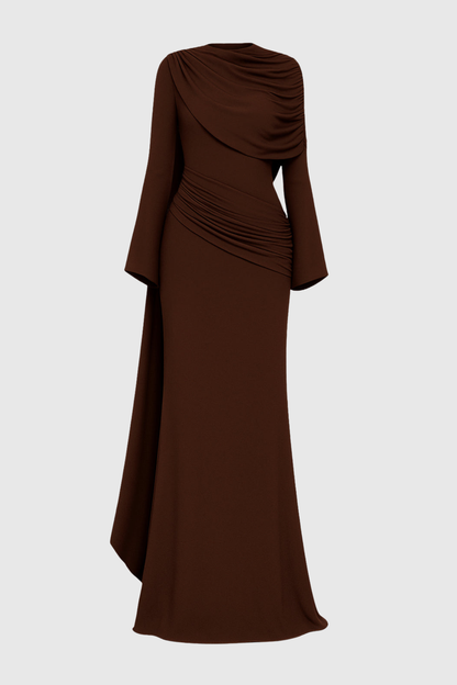 Louisa Shawl Draped Maxi Dress - Brown