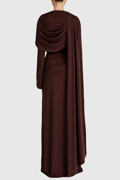 Louisa Shawl Draped Maxi Dress - Brown