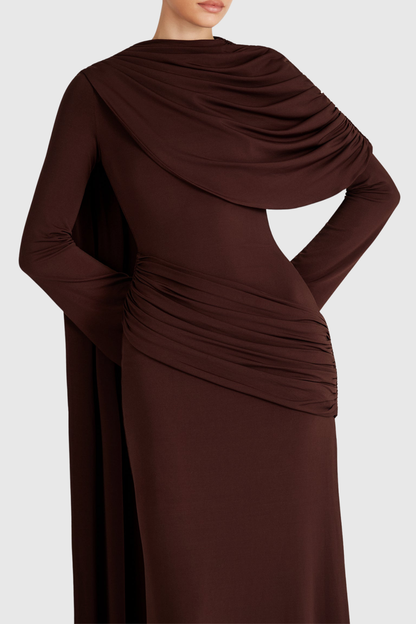 Louisa Shawl Draped Maxi Dress - Brown