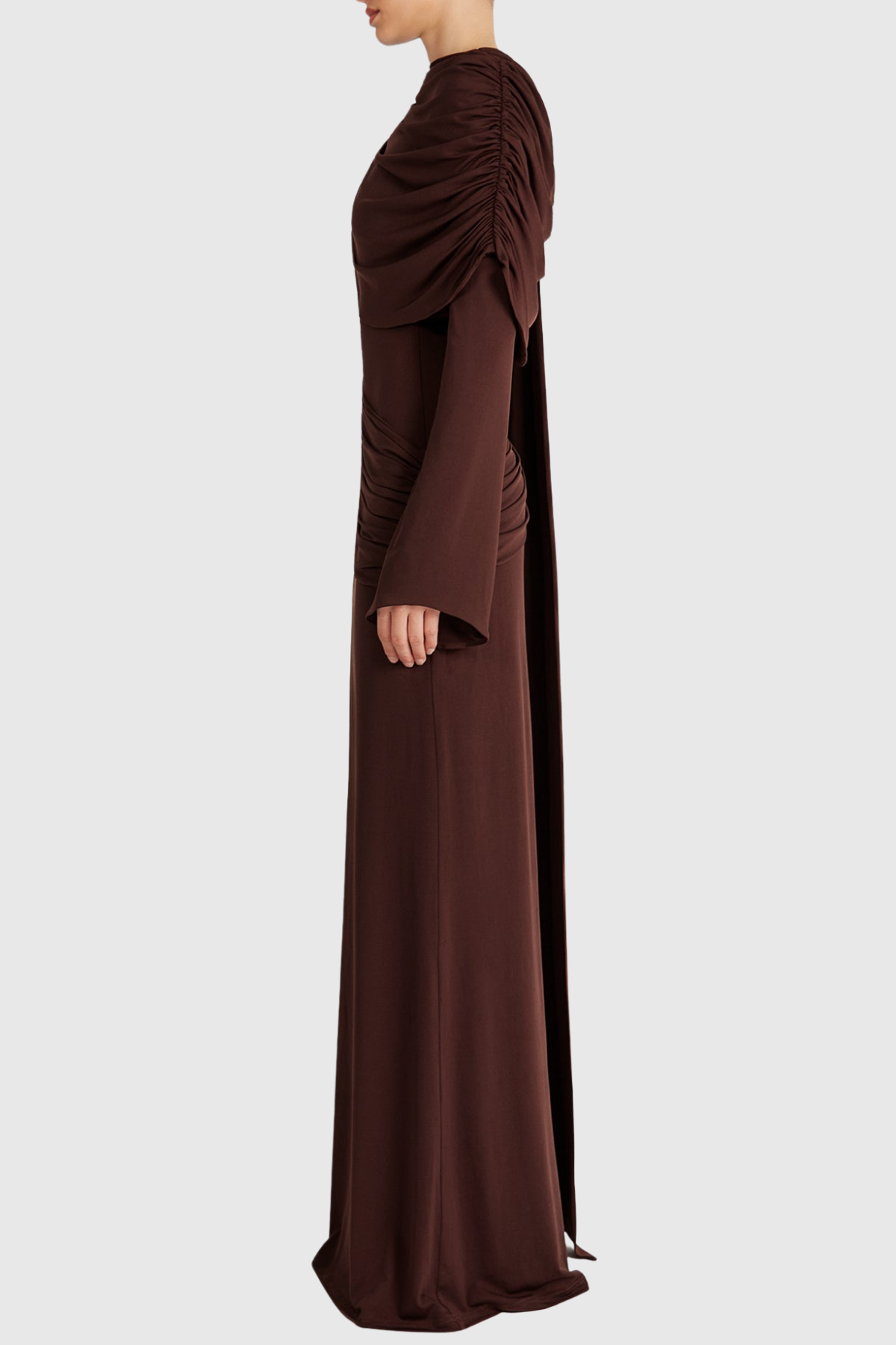 Louisa Shawl Draped Maxi Dress - Brown
