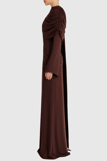 Louisa Shawl Draped Maxi Dress - Brown
