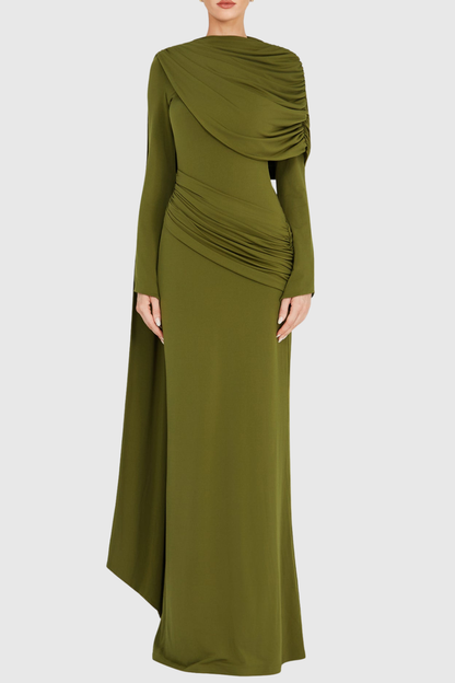 Louisa Shawl Draped Maxi Dress - Green