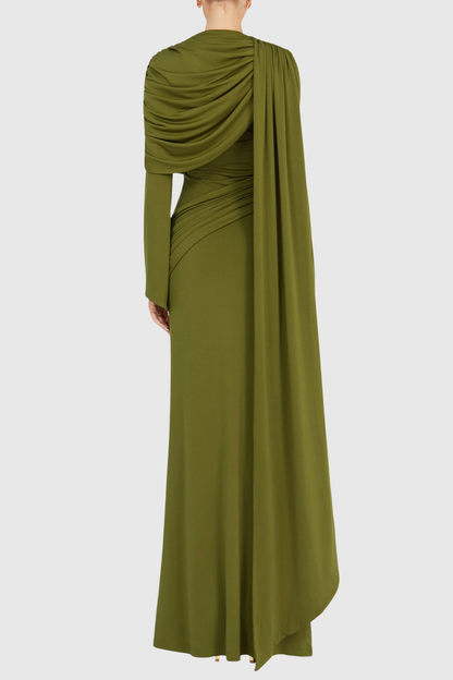 Louisa Shawl Draped Maxi Dress - Green