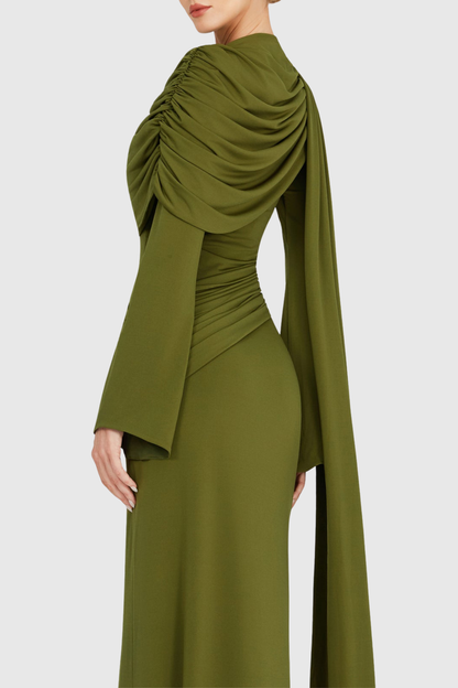 Louisa Shawl Draped Maxi Dress - Green