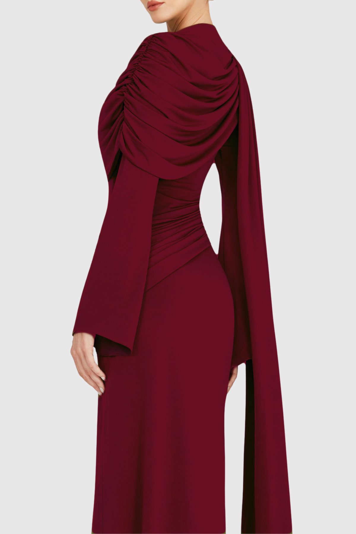 Louisa Shawl Draped Maxi Dress - Wine
