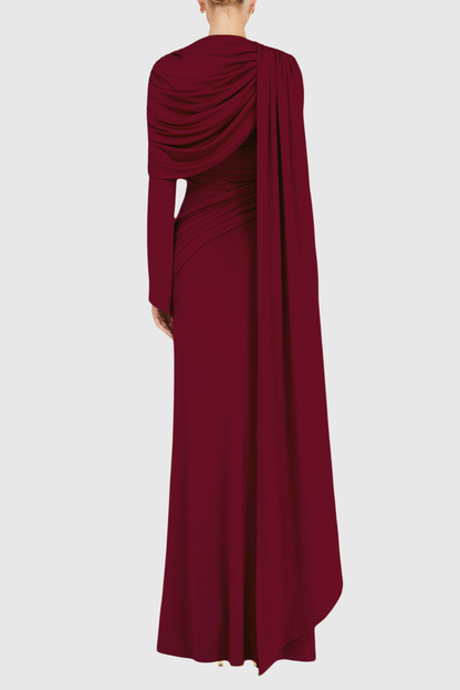 Louisa Shawl Draped Maxi Dress - Wine