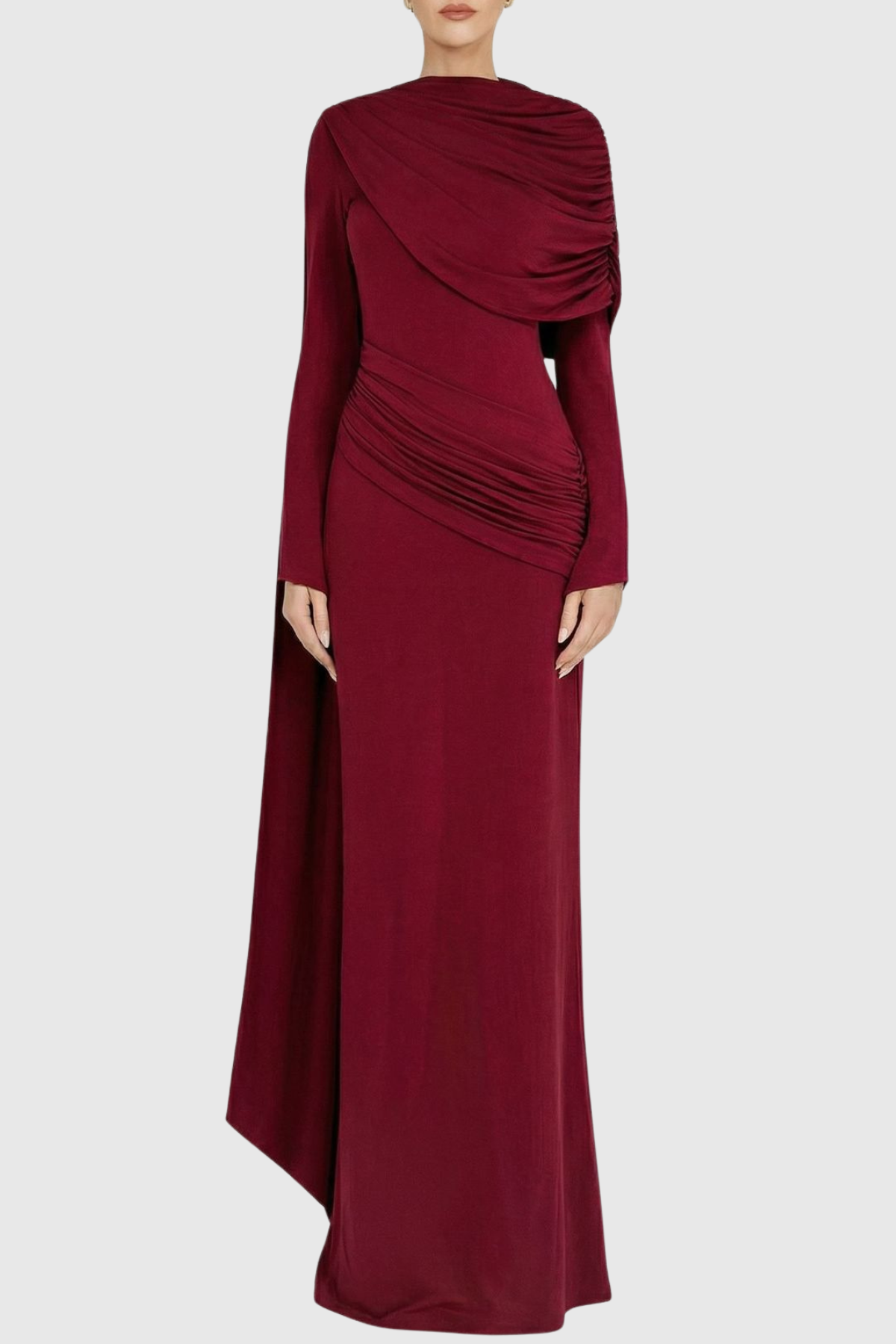 Louisa Shawl Draped Maxi Dress - Wine