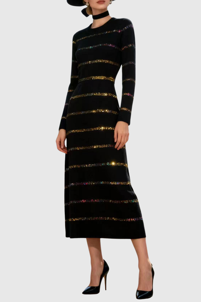 Lowo Sequin Embellished Knit Midi Dress