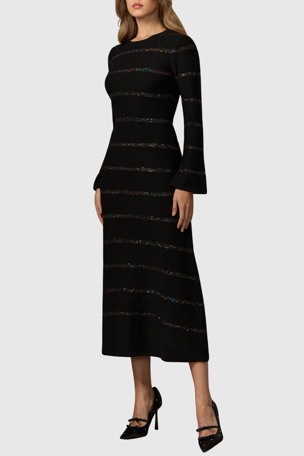 Lowo Sequin Embellished Knit Midi Dress