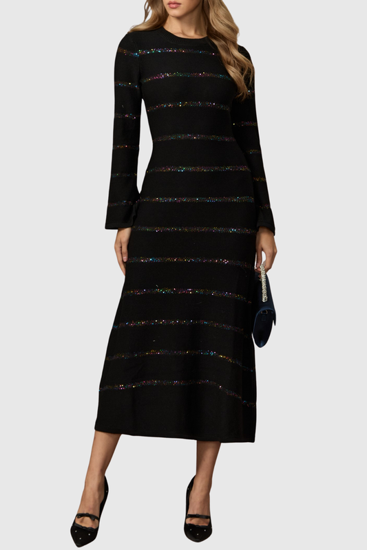 Lowo Sequin Embellished Knit Midi Dress