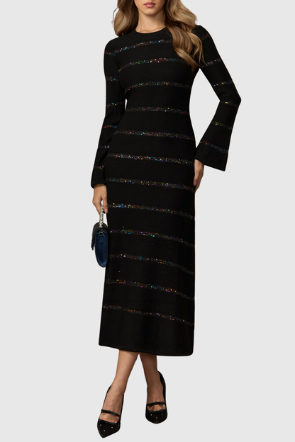 Lowo Sequin Embellished Knit Midi Dress