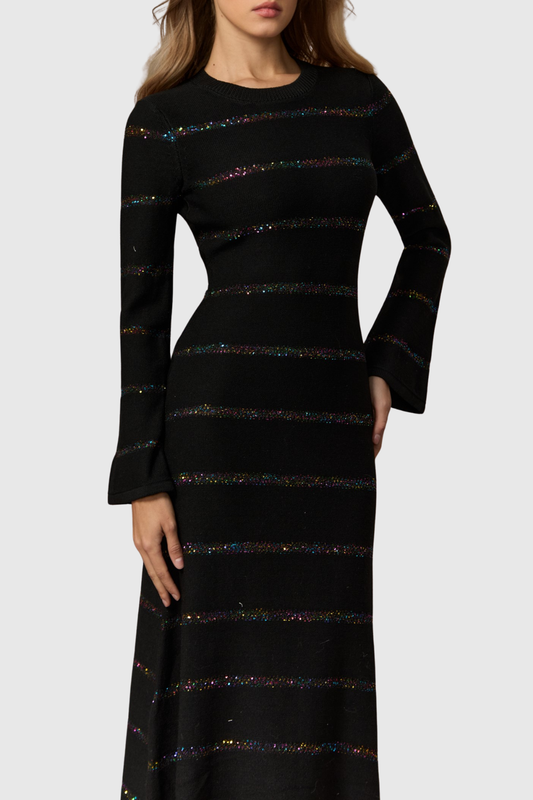 Lowo Sequin Embellished Knit Midi Dress