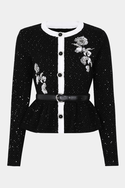 Luaia Floral Sequin Embellished Knit Top - Black