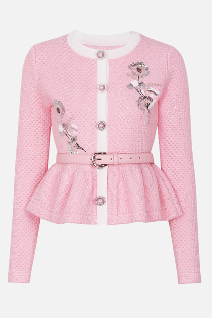 Luaia Floral Sequin Embellished Knit Top - Pink